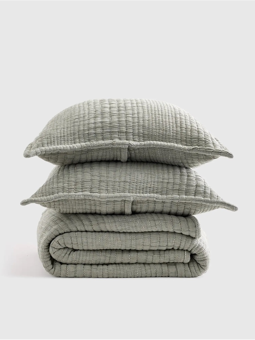 Organic Cotton Channel Stitch Coverlet With Sham Set